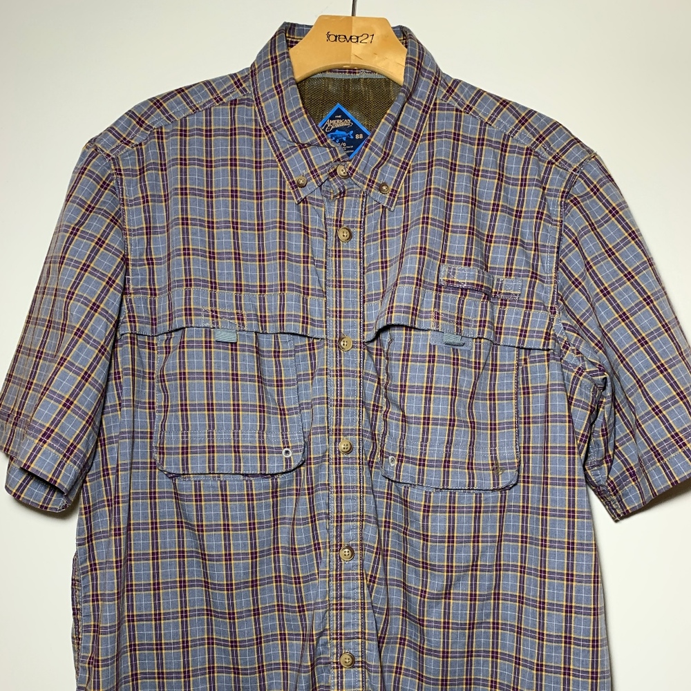 American Outdoorsman Fishing Plaid Shirt Button